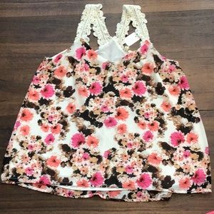 Japna Pre Loved colorful Floral Sleeveless lined Top, loose fit.